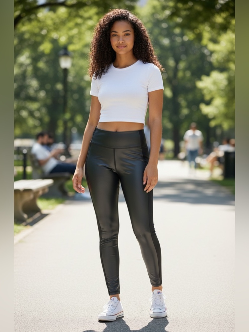 Athleta Black Faux-Leather Panel Leggings
